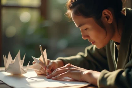 Un origami complexe représentant une grue japonaise en papier