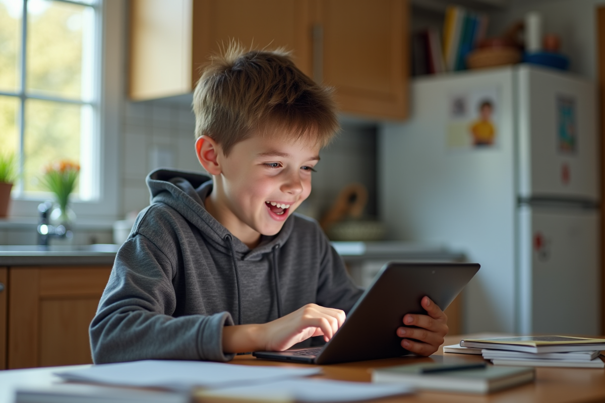 Adolescent utilisant une tablette pour s