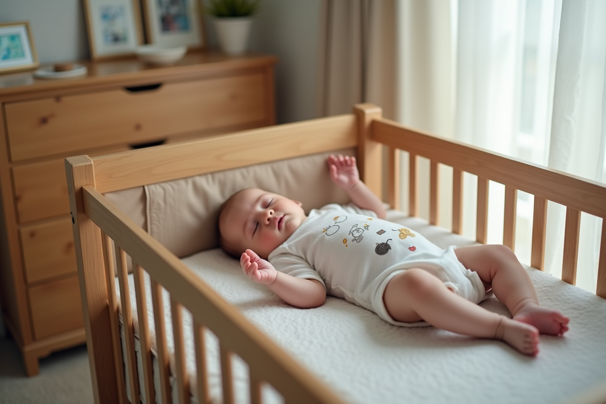Bébé endormi dans un lit en bois dans une chambre paisible