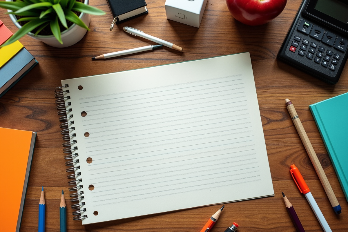 Plan sur un bureau vintage avec stylo et feuille Seyes