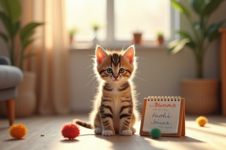 Chaton tigré joueur dans un salon ensoleille