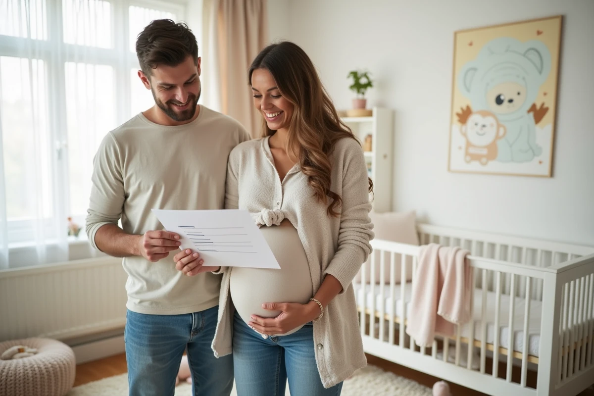 Jeune couple dans la nursery en attente de bébé
