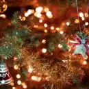 green christmas tree with string lights