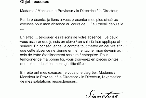 comment justifier une absence par mail