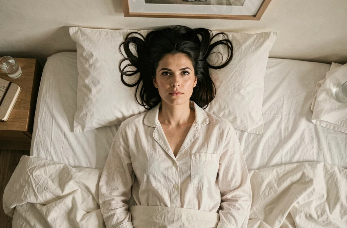 Femme allongée sur son lit réfléchissant à ses sentiments amoureux et à la différence avec l'attachement