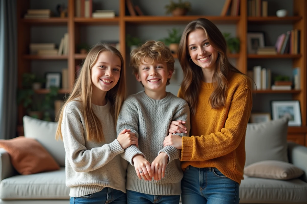 Trois frères et sœurs montrant leurs tatouages de famille
