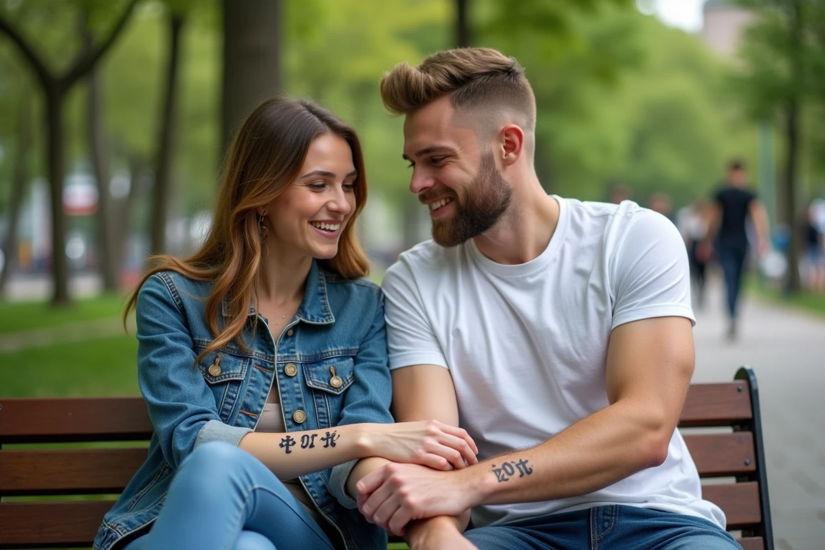 Deux frères et sœurs avec tatouages symboliques sur le bras