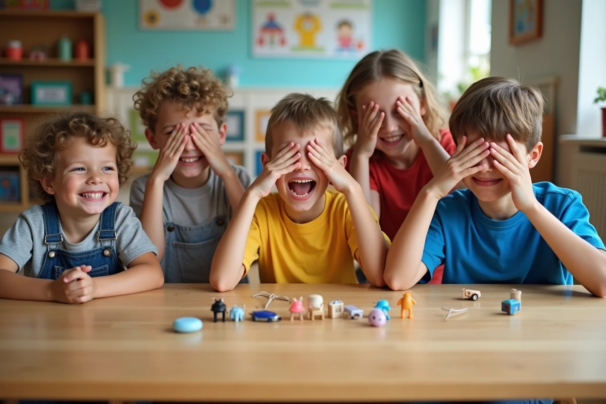Enfants de 8 à 11 ans observant des objets dans une salle lumineuse