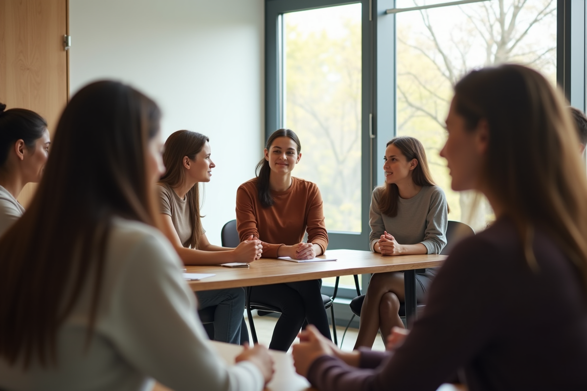 Groupe diversifié en cercle de soutien en réunion