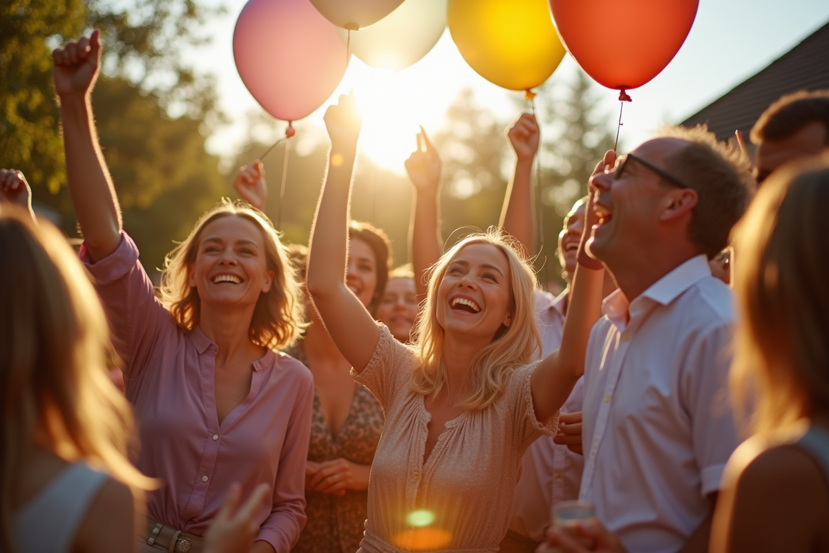Invites relâchant des ballons lors d