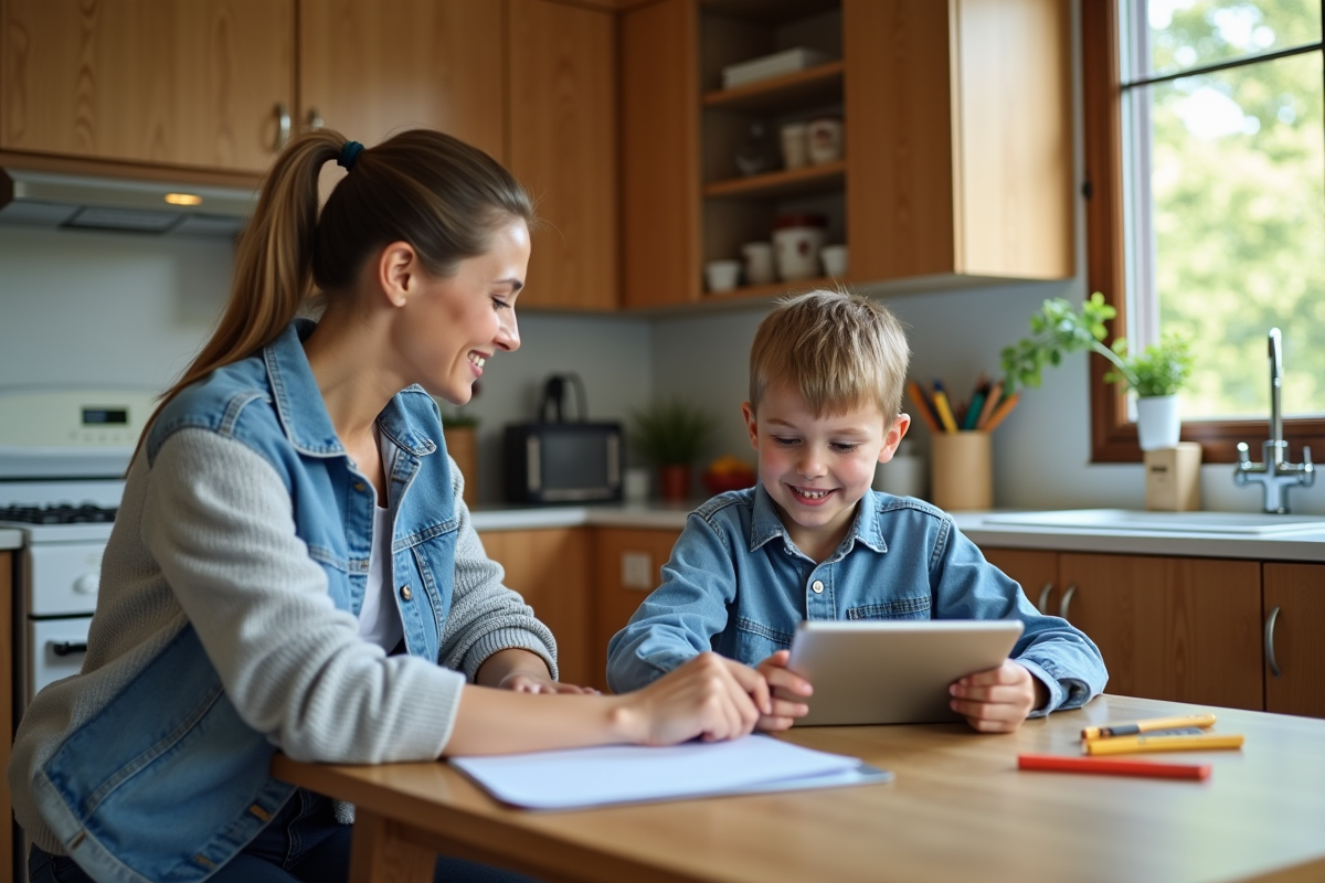 Maman et son enfant à la table de cuisine