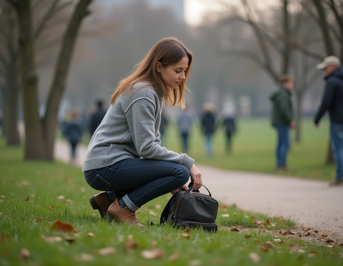 Mère de dos dans un parc urbain préservant l'anonymat de ses enfants hors des regards publics