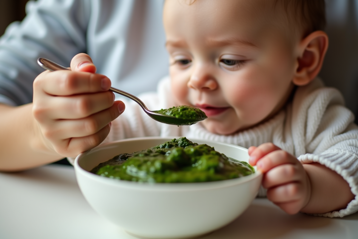 Parent donnant une cuillère de purée d