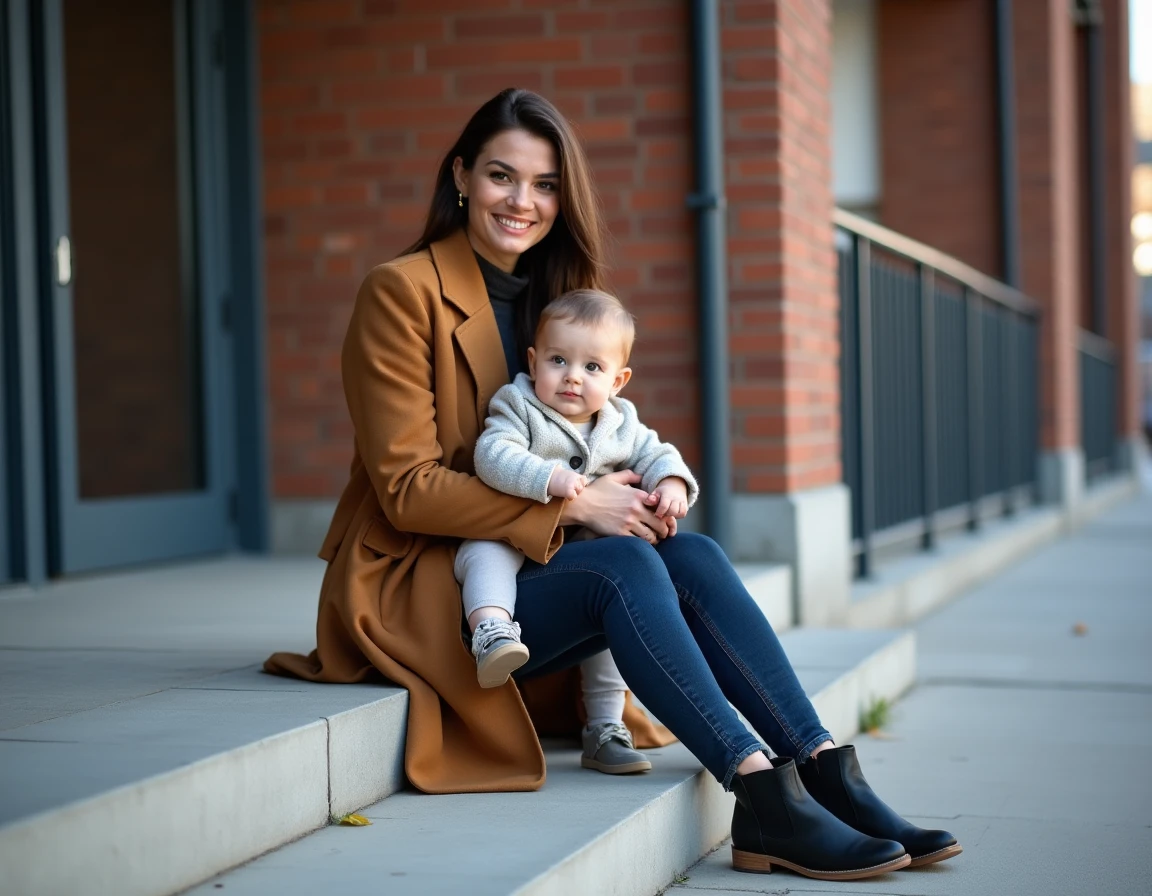 Séance photo portrait et famille dans une rue urbaine de Lille avec une mère et son jeune enfant