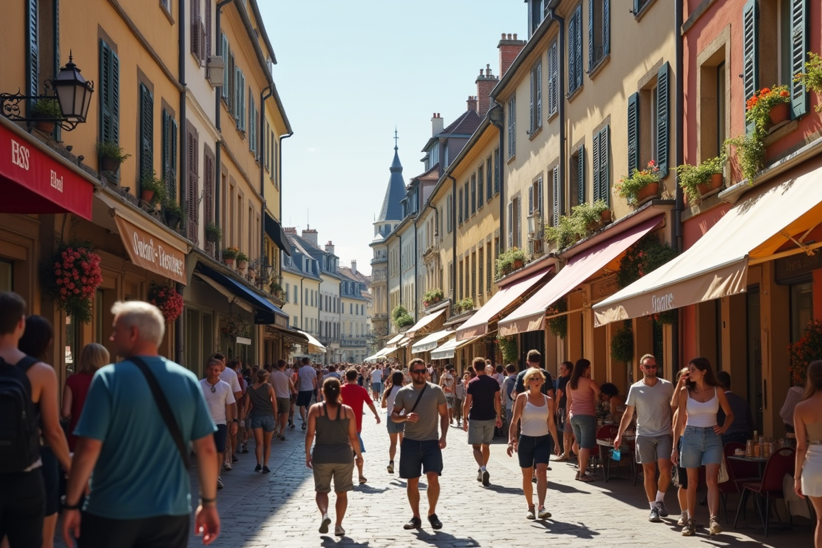 Scène de rue animée dans une ville française