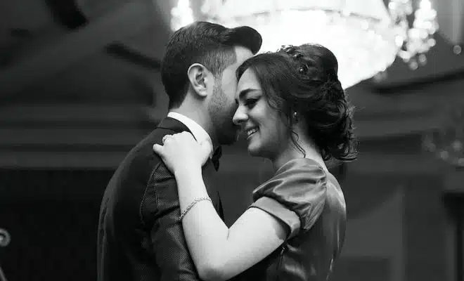 grayscale photography of dancing couple